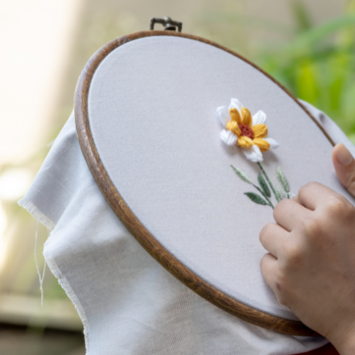 Hand-Stitched Floral Embroidered Cloth